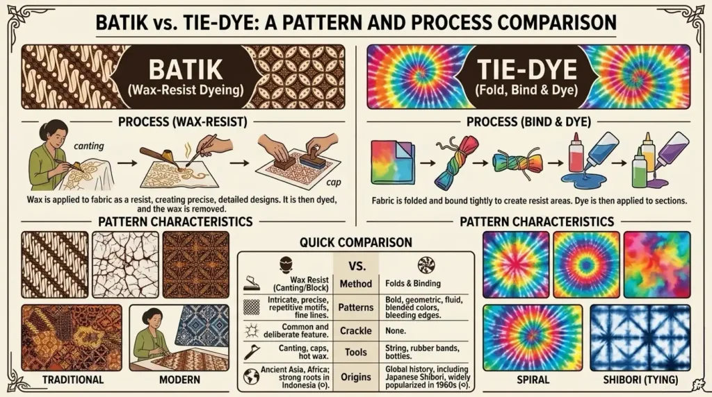 batik vs tie dye patterns comparison difference