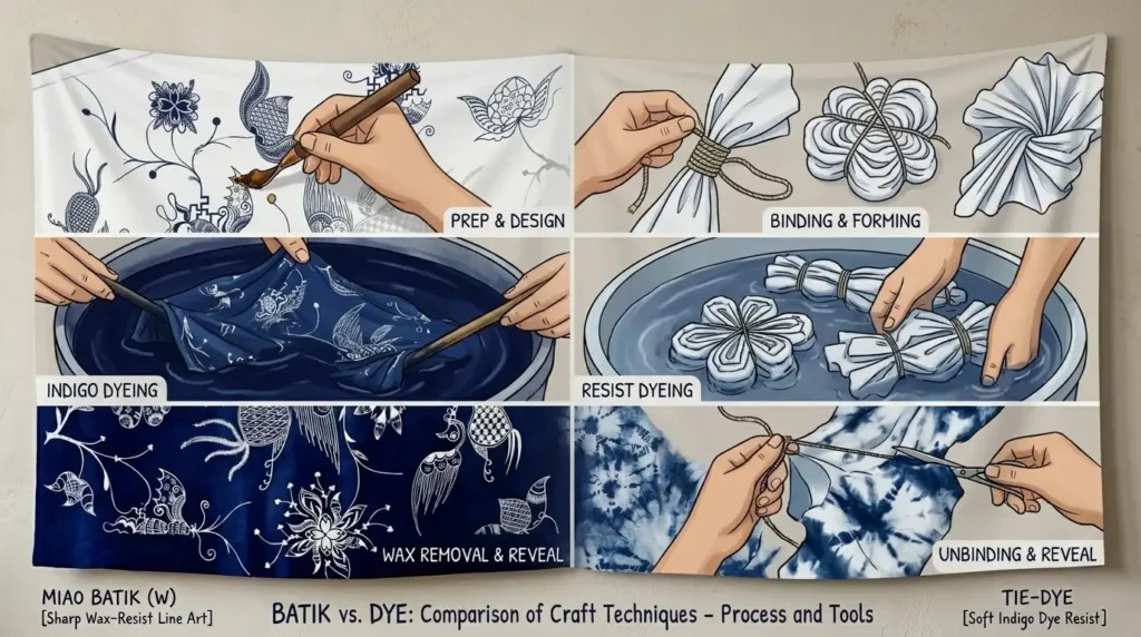 difference between batik and tie dye texture handmade vs random pattern