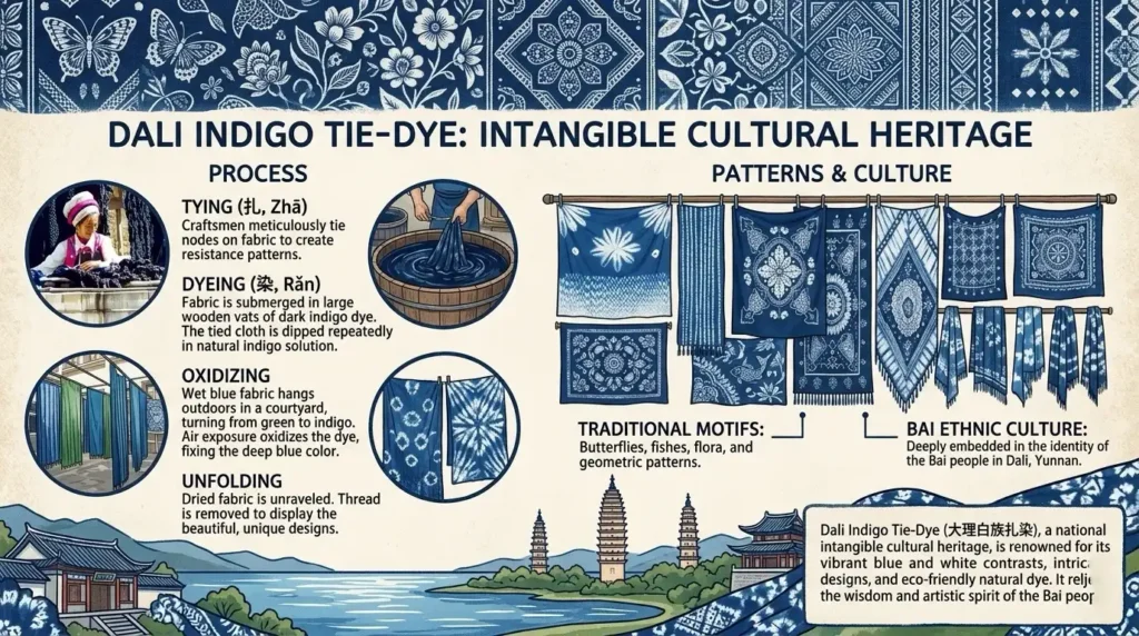 chinese tie dye process folding tying indigo dye bai ethnic