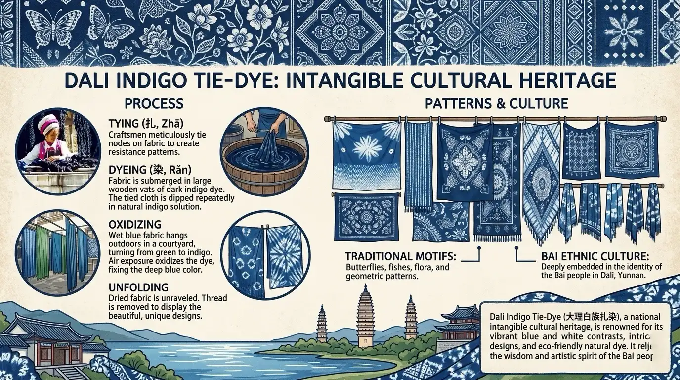 Chinese tie dye gift idea showing Dali Bai indigo craft process