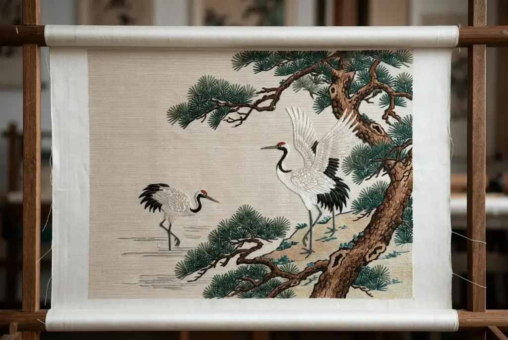 Chinese kesi silk tapestry with fine woven patterns and detailed imagery