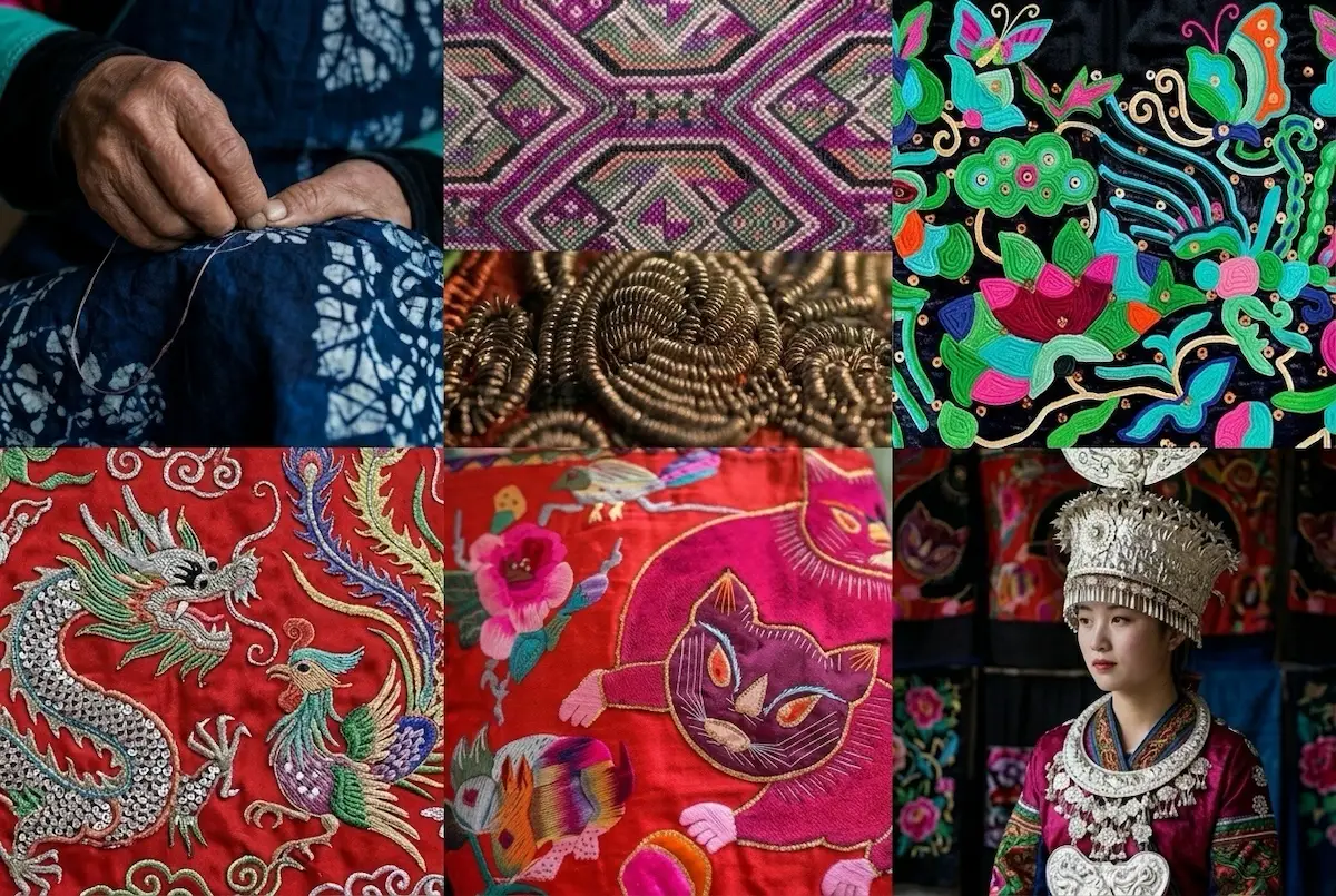 Miao embroidery meaning shown through handmade textile details and traditional patterns
