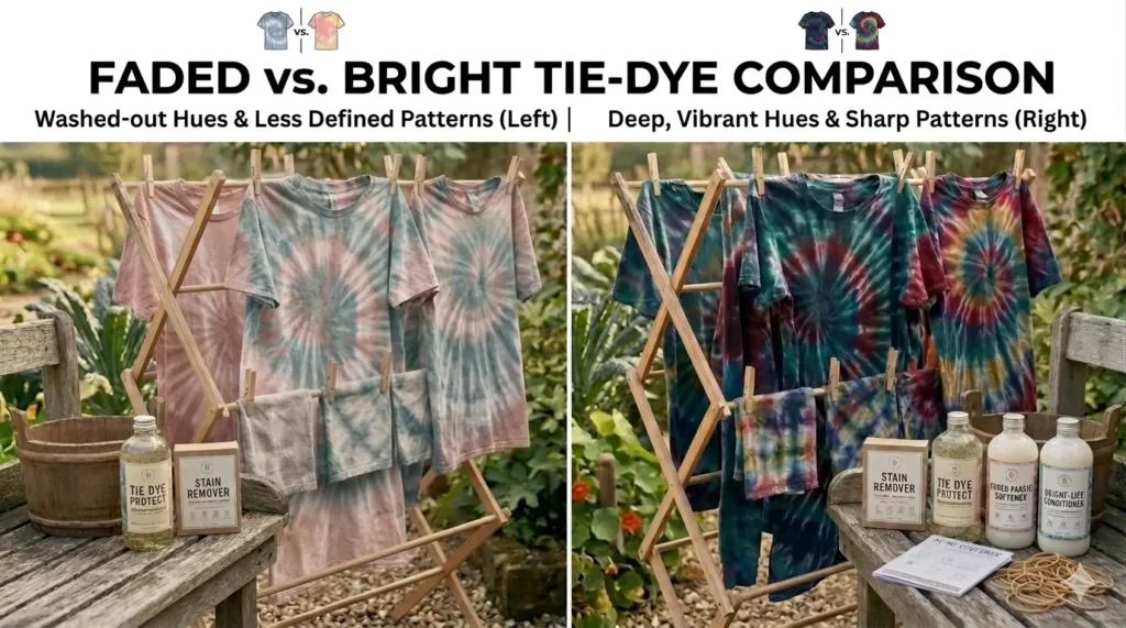 comparison of faded and bright tie dye colors
