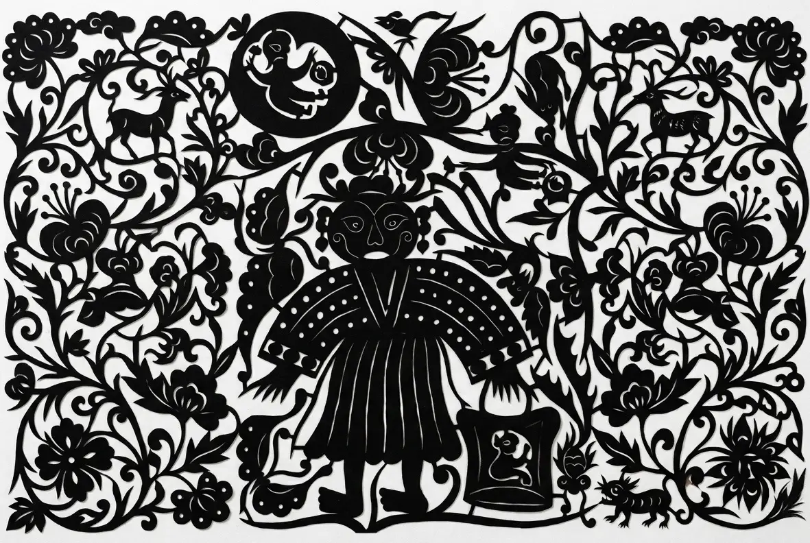 Chinese paper cutting animal and zodiac patterns with folk-style silhouettes