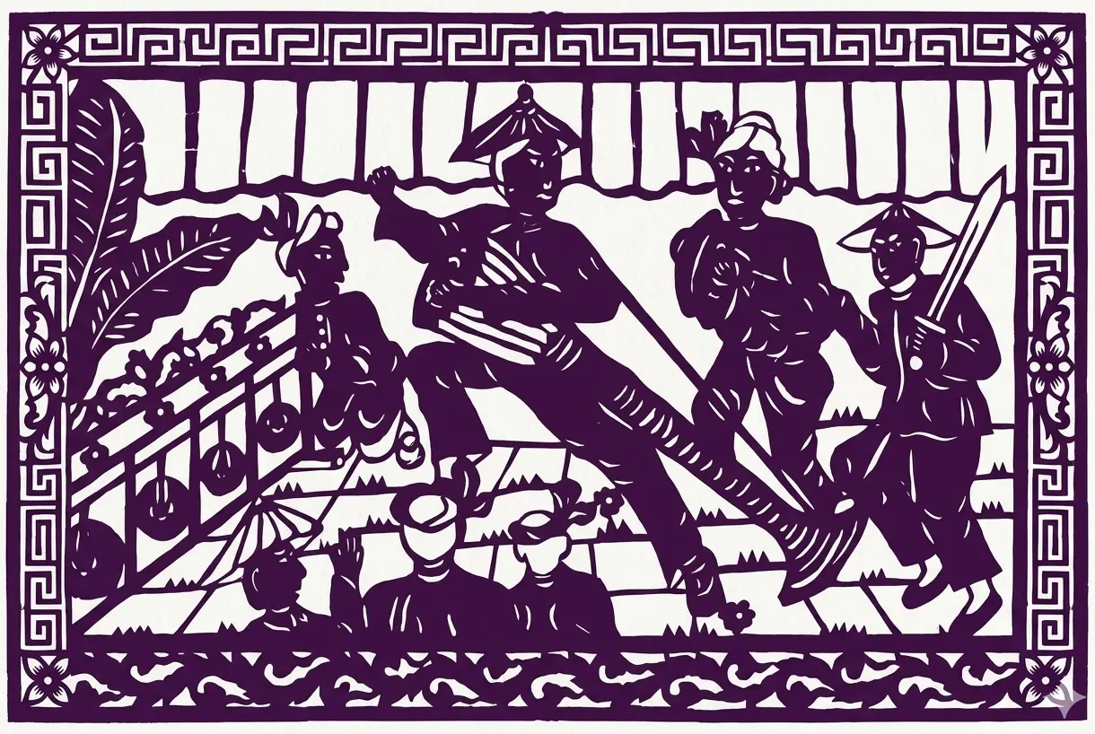 Chinese paper cutting human figures and folk story scenes
