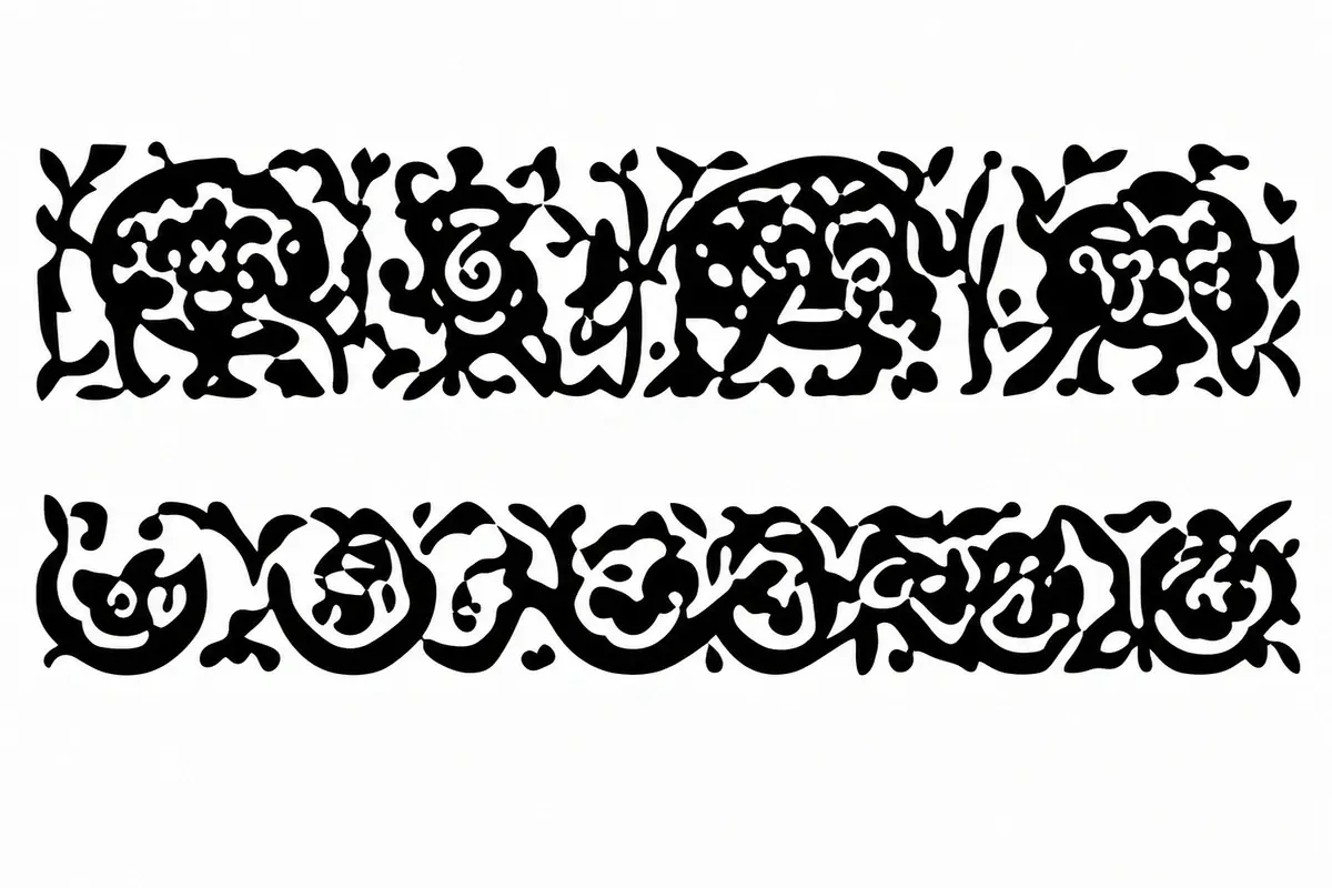 Chinese paper cutting border and strip patterns with repeating folk motifs