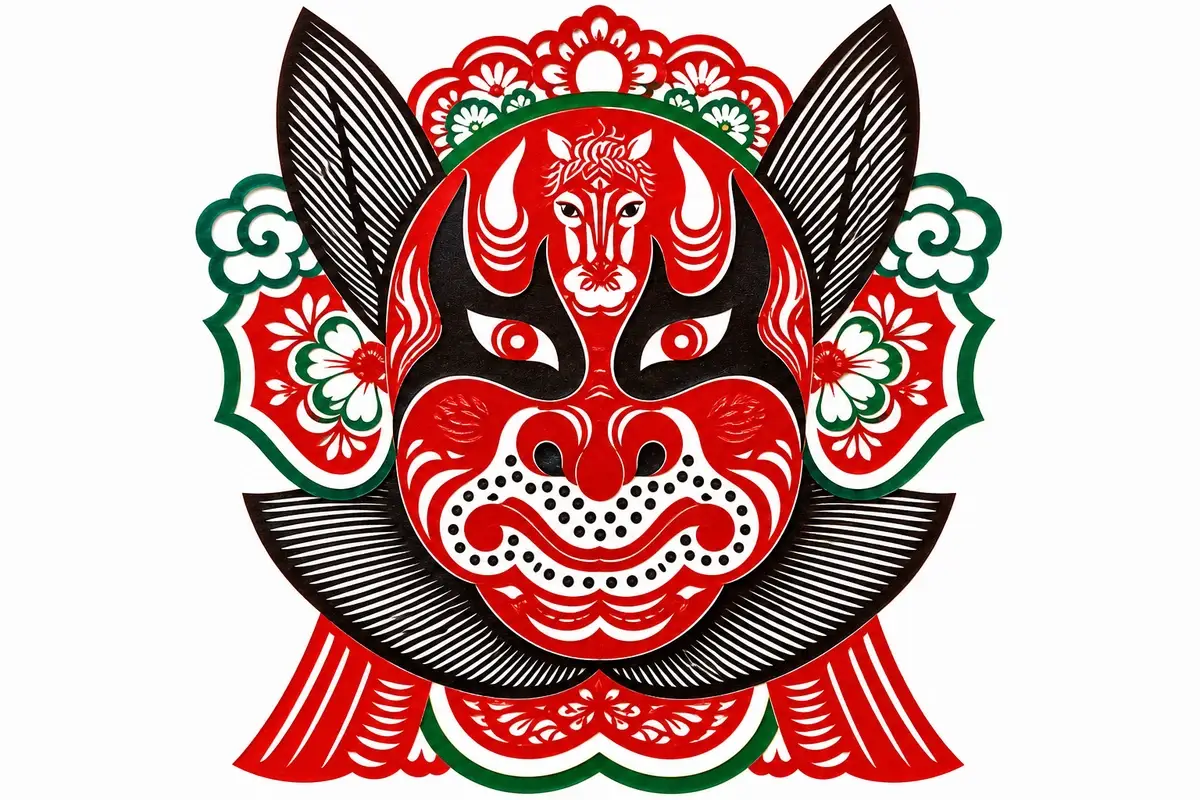 Chinese paper cutting ritual and protective designs with symbolic folk patterns