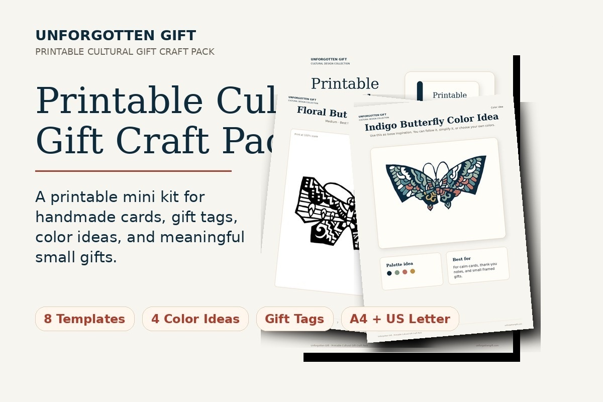 Printable Cultural Gift Craft Pack preview with templates, gift tags, and color idea pages