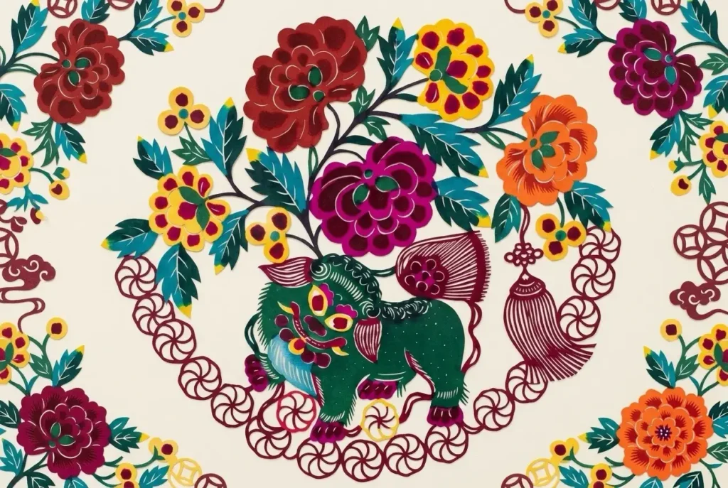 chinese paper cutting ideas colored window flower patterns with vivid traditional folk art style