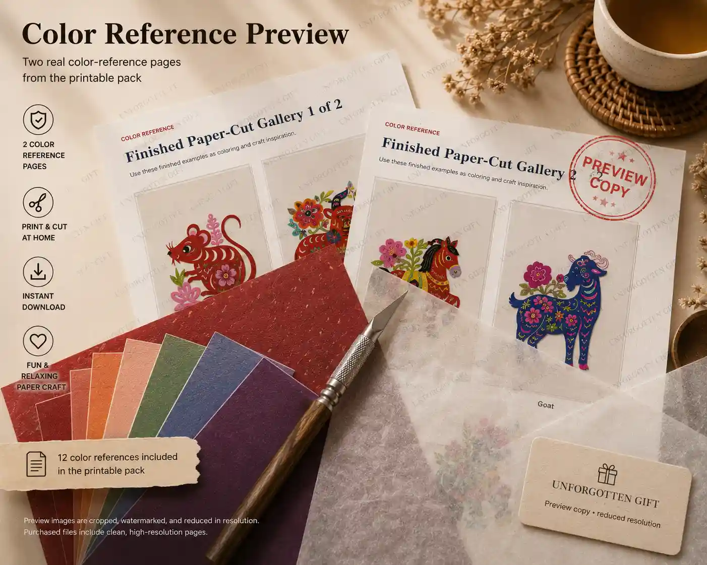 Protected preview of 12 Chinese zodiac paper cutting templates