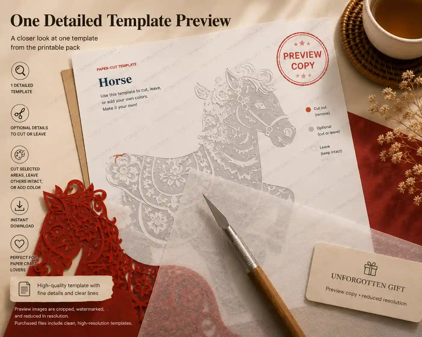 Chinese zodiac Horse paper cutting template detail preview